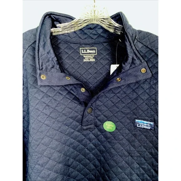 LL Bean Quilted‎ Sweatshirt Mens 3XL Navy Snap Pullover Mock Neck Logo Outdoors - Picture 2 of 15
